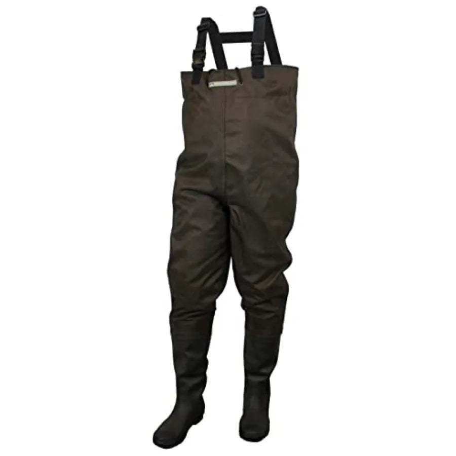 Backwater 2-Ply Chest Fishing Wader with Attached Boots or Felt in Brown for Durable Outdoor Fishing with Waterproof and Slip-R