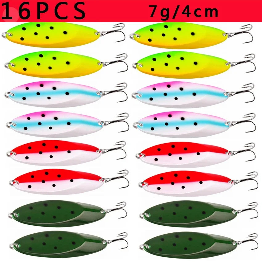 12pcs Metal Spinner Spoon Lures Trout Fishing Lure Hard Bait Sequins Paillette Artificial Baits Spinnerbait Fish Tools 1.5g-56g