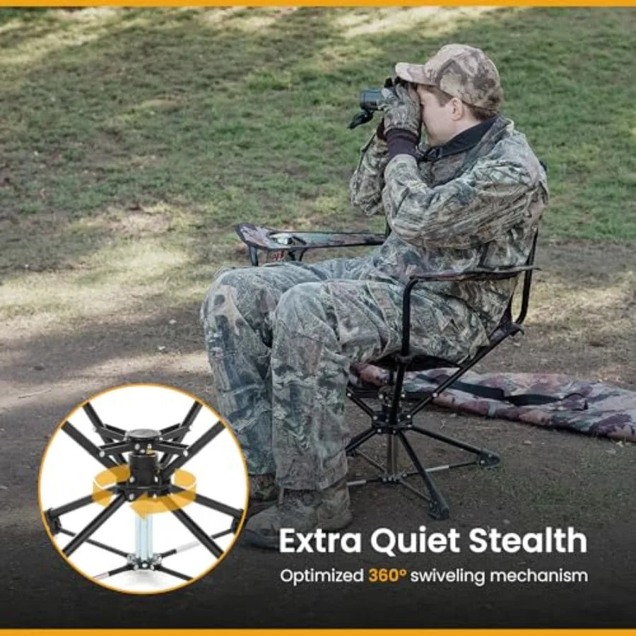 360 Degree Swivel Hunting Chair with Armrests for Blinds Fishing High-Grade 600D Canvas Steel Frame No Sink Feet Supports up to