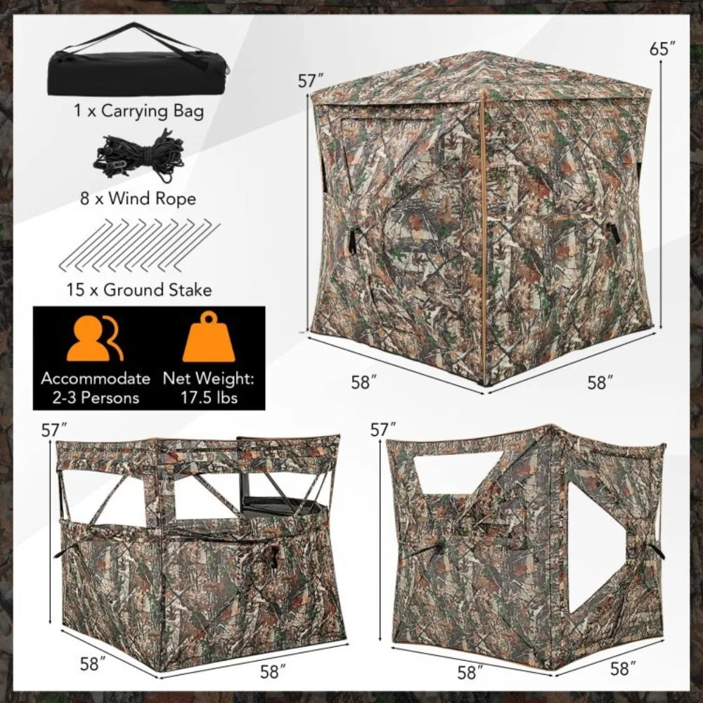 5-IN-1 Detachable 3 Person Portable Hunting Blind Pop-Up Ground Blind w/Skylight