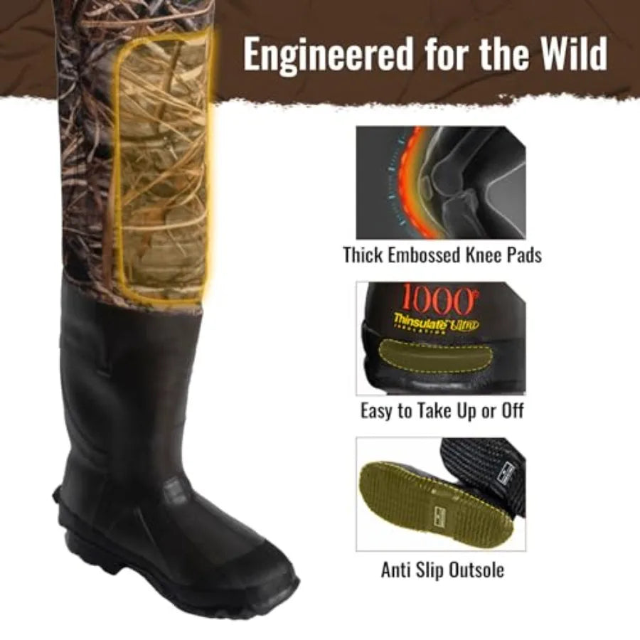 Waterproof Bootfoot Waders for Men Women with 00G Insulation Rubber Boots Neoprene Chest Wader in Black Ideal for Hunting and O