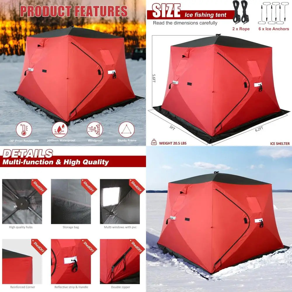 300D/600D Insulated Ice ishing Shelter 2-3 Person, Wide Bottom Windproo -up Ice ishing Tent, Thermal Portable Ice ty Ice Shack