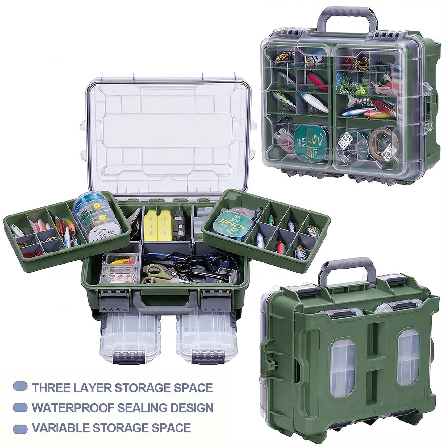Universal Fishing Tackle Box Removal Inside Design for Fishing Gifts (Green)