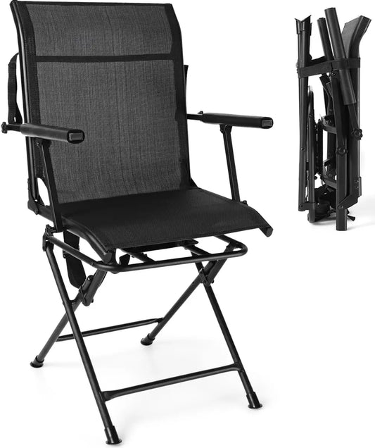 360 Degree Swivel Hunting Blind Chair, Portable Swivel Blind Stool W/Armrest, Sturdy Metal Frame, Mesh Back, Ground Hunt