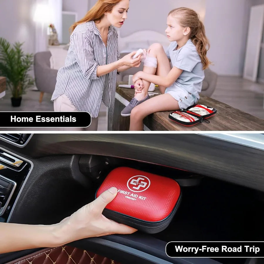 Mini First Aid Kit with 150 Pieces in Waterproof Hard Shell for Emergency Use at Home Car Travel Camping Truck Hiking Sports Of