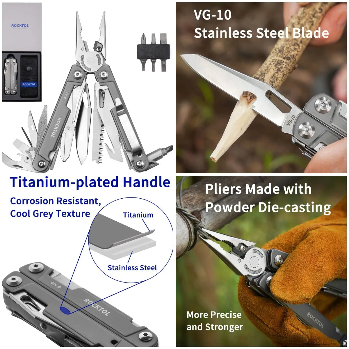 27-in-1 Multitool Pliers with VG10 Blade, Titanium-plated Handle, EDC Pocket Knife for Hunting, Camping, Hiking