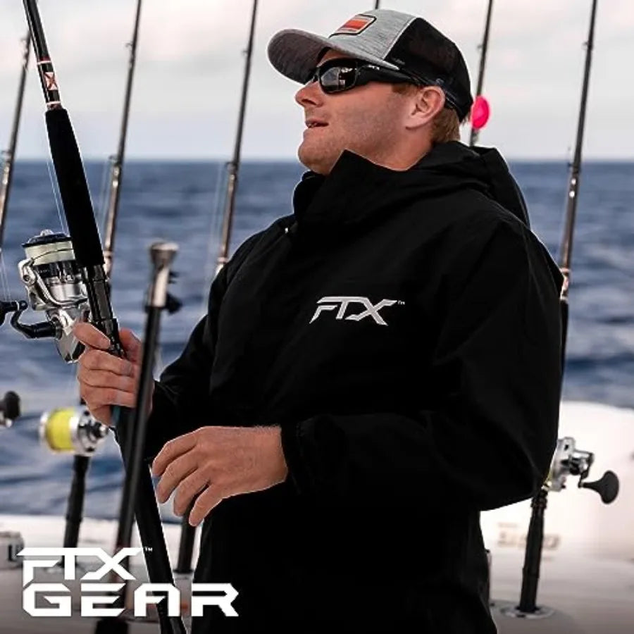 Men's FTX Armor Premium Waterproof Rain Fishing Jacket in Black with High-Visibility Details for Enhanced Safety and Durability