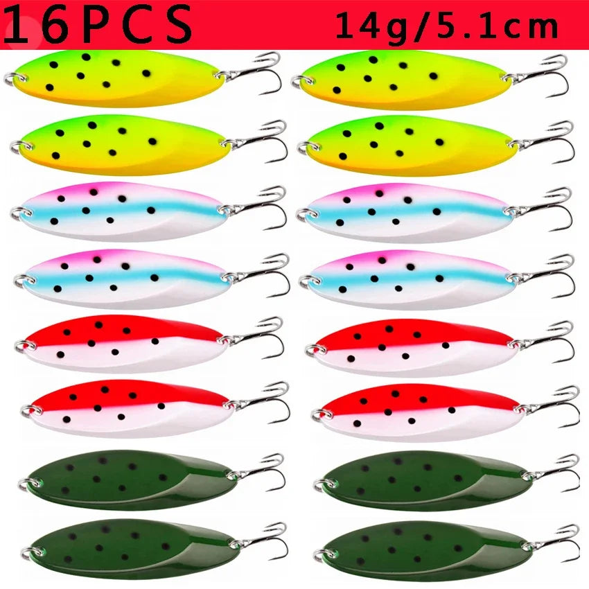 12pcs Metal Spinner Spoon Lures Trout Fishing Lure Hard Bait Sequins Paillette Artificial Baits Spinnerbait Fish Tools 1.5g-56g