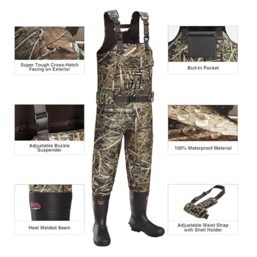 Hunting Chest Waders for Men with 800G Insulation Waterproof Neoprene Camo Bootfoot Wader