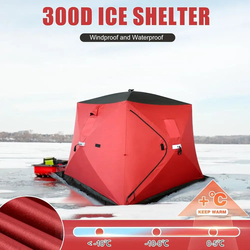 300D/600D Insulated Ice ishing Shelter 2-3 Person, Wide Bottom Windproo -up Ice ishing Tent, Thermal Portable Ice ty Ice Shack