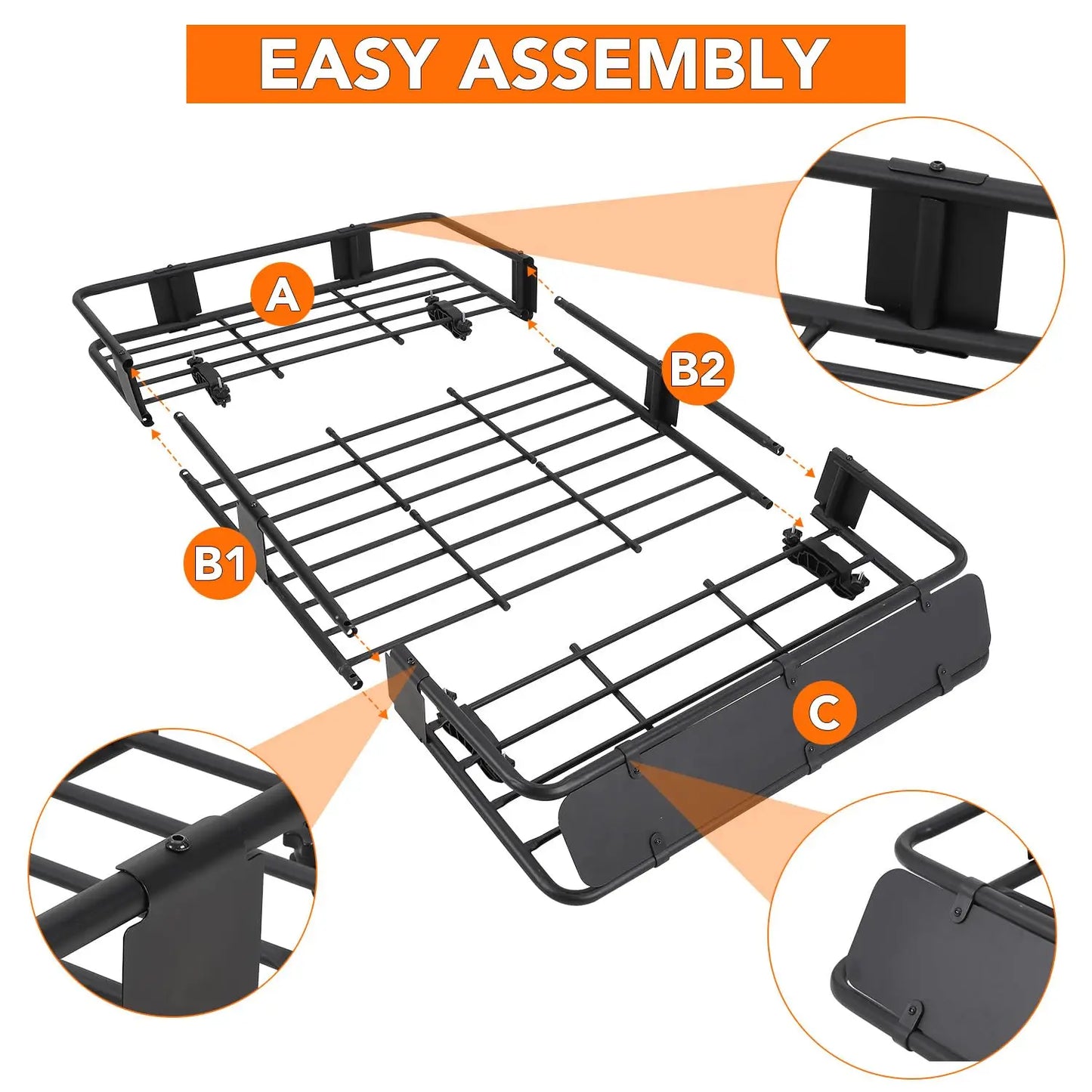 64" Roof Rack Basket, 200LB Capacity Adjustable Steel Cargo Carrier with Waterproof Bag Net Universal Rooftop Basket