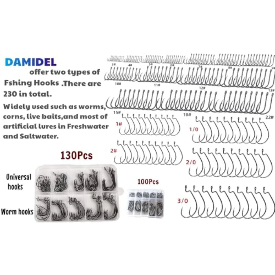 600 Pcs Tackle Box Fishing Kit with Hooks Sinkers Swivels Snaps Top Water Lure Spoons Soft Lures Jig Heads Frogs Minnow Accesso