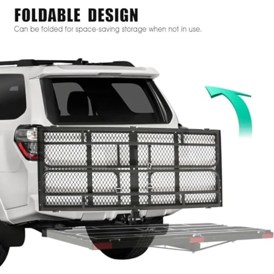 Trailer Hitch Cargo Rack 60 x 24 x 14 Inch Folding Hitch Mount Cargo Carrier with High Side Rails for RV Truck SUV Van 500 lbs.