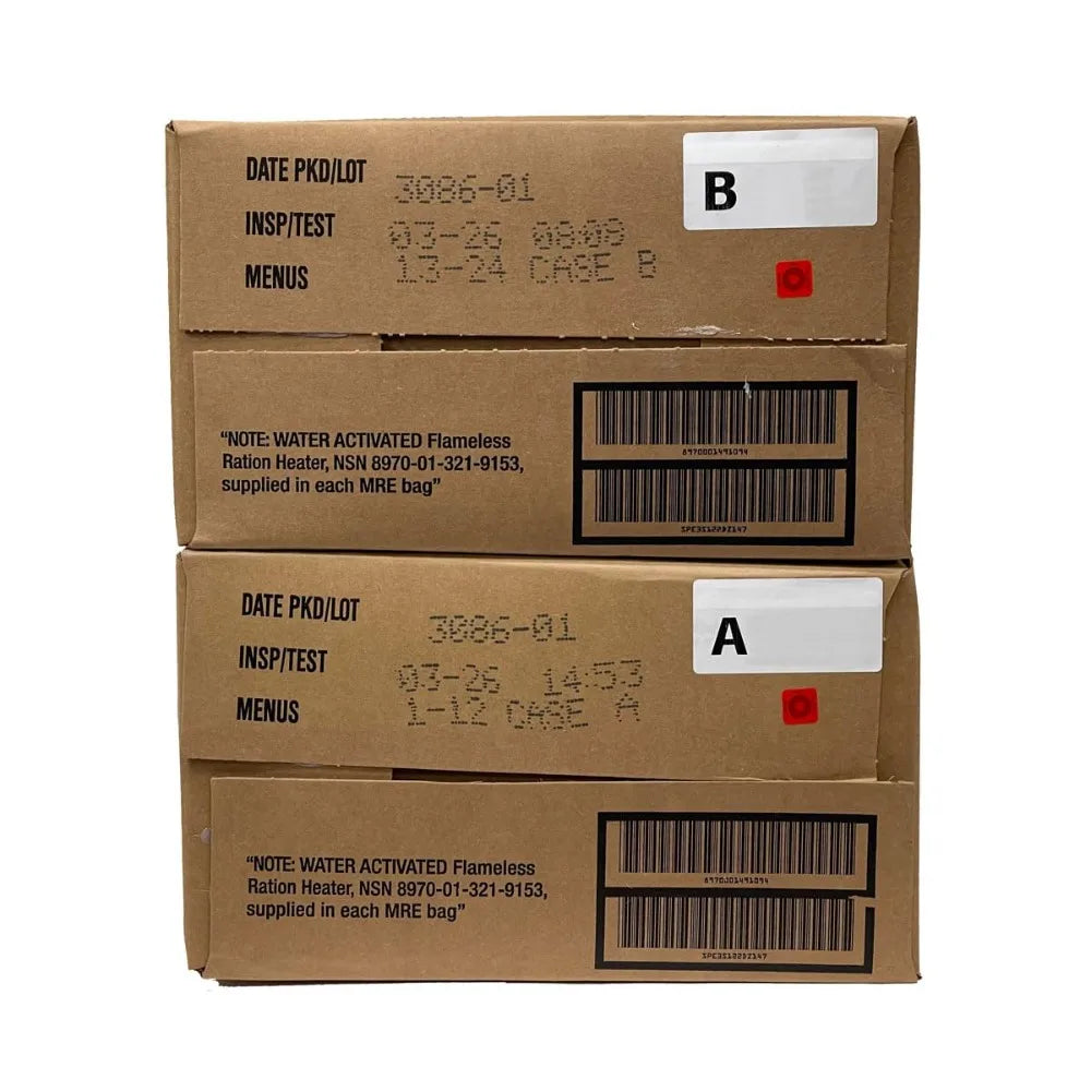 U.S. Military Surplus MRE Meals Ready to Eat Case of 12 Emergency Rations with Flameless Heater Long Shelf Life Food