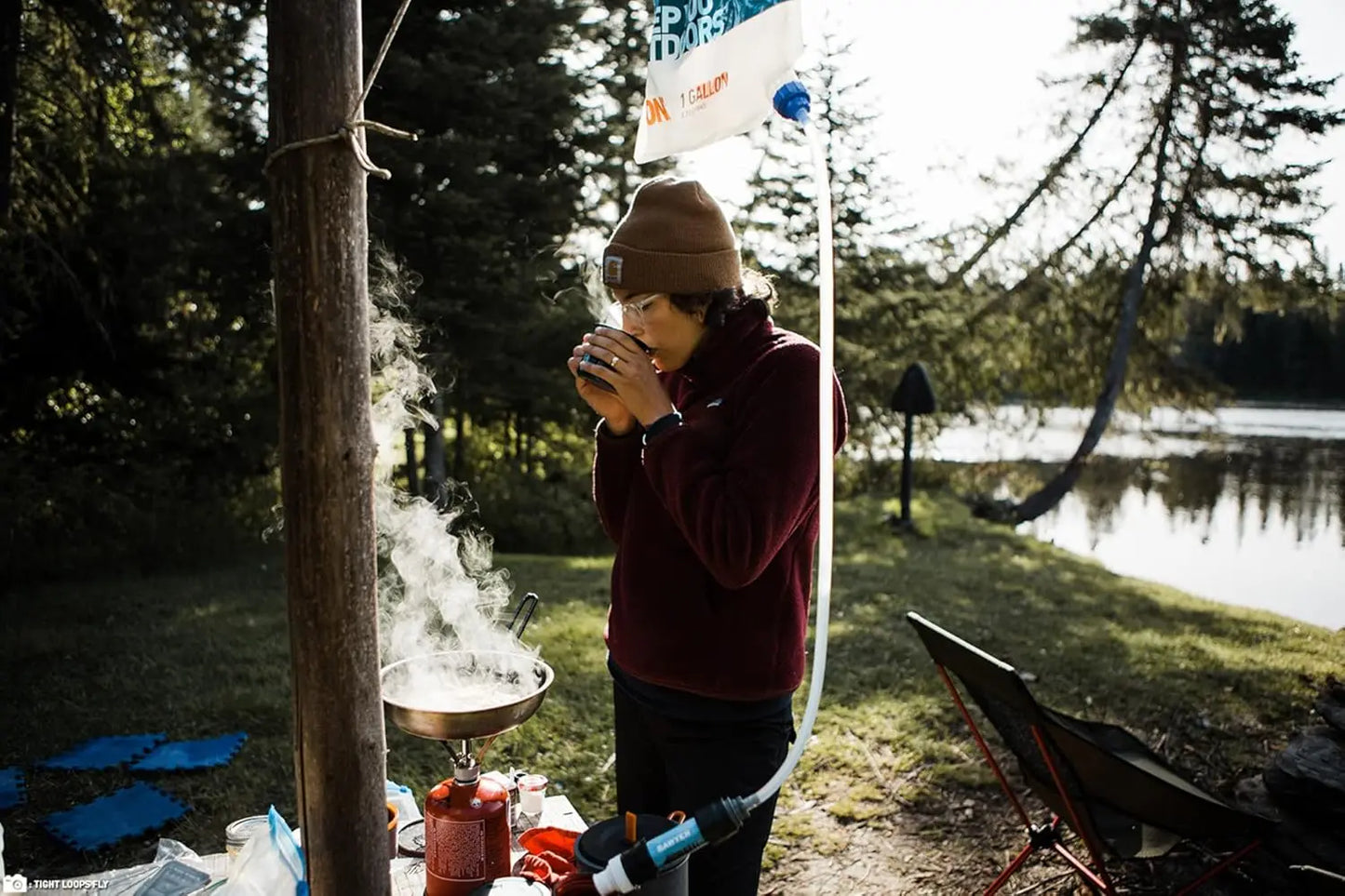 Portable Gravity Water Filter System with 1-Gallon Reservoir for Camping, Hiking, and Emergency Use