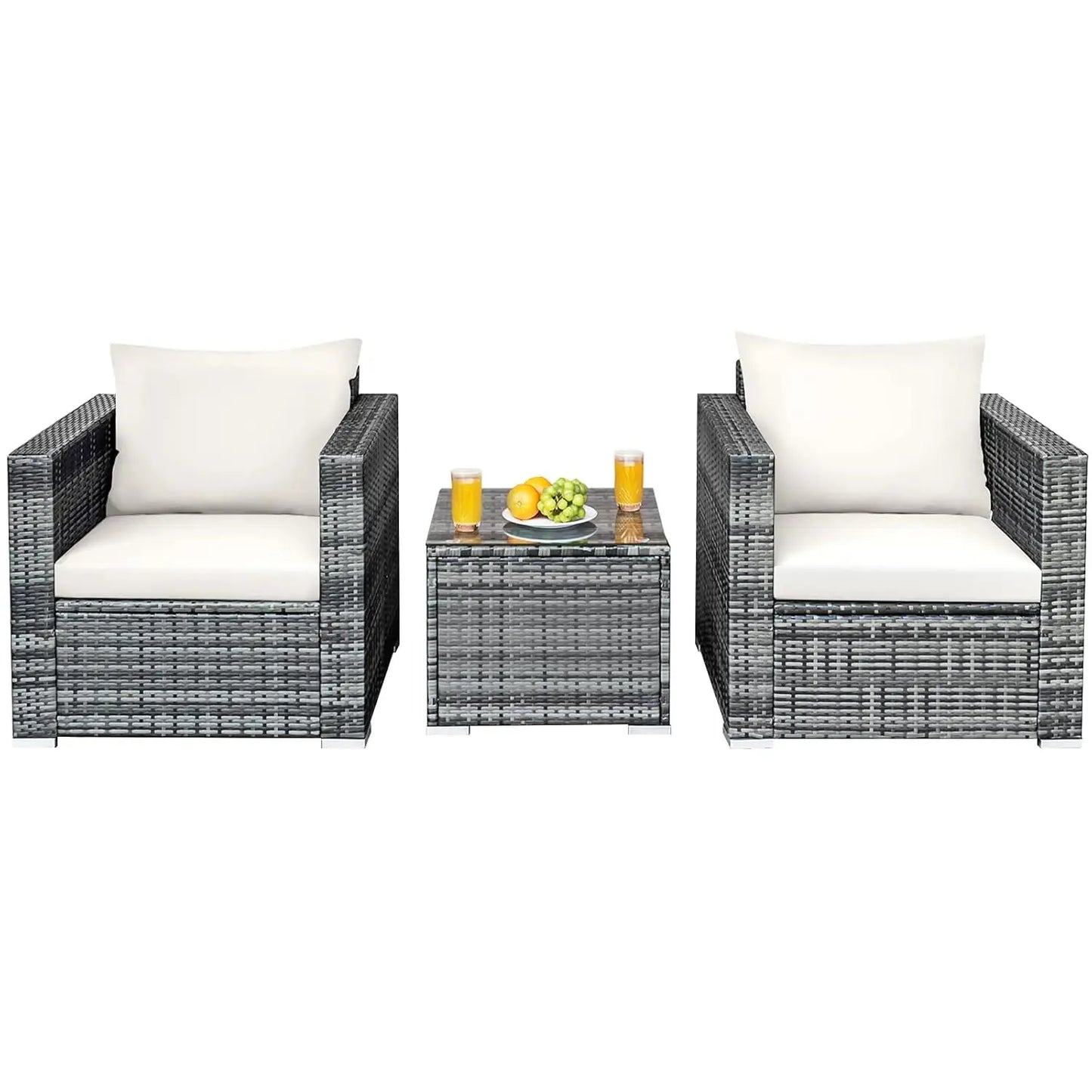 3 Pieces Patio Conversation Set, Outdoor Rattan Wicker Sofa Set with Coffee Table, Patio Furniture Set with Soft, Customized
