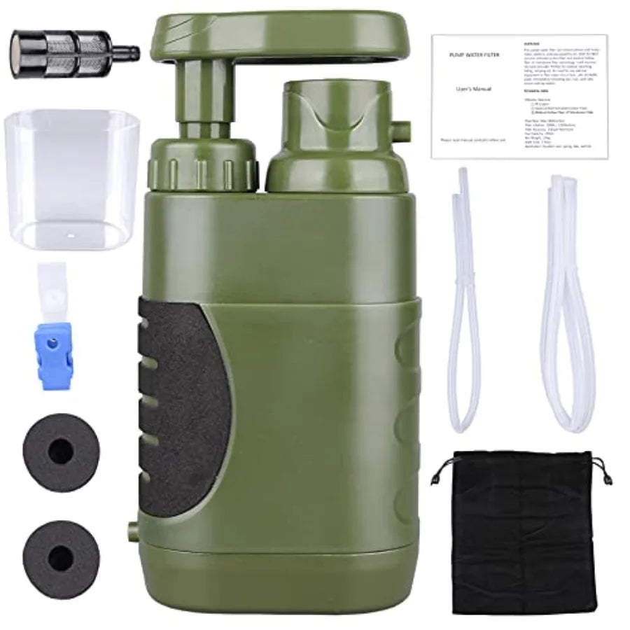 Portable Hand Pump Water Filter100000Gallons Camping Water Filter Survival 3-Grade Backpacking Water Filter System 0.01μm Campi