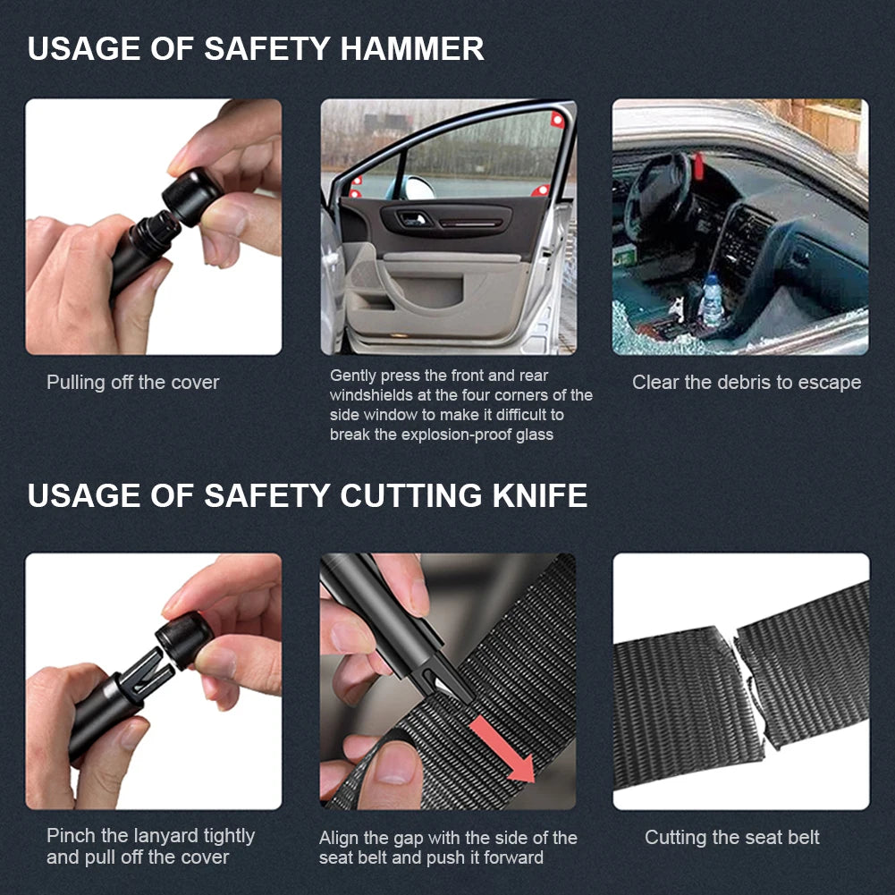 Car Safety Hammer Aluminum Alloy Auto Emergency Glass Window Breaker High Hardness Seat Belt Cutter Life-Saving Car Emergency