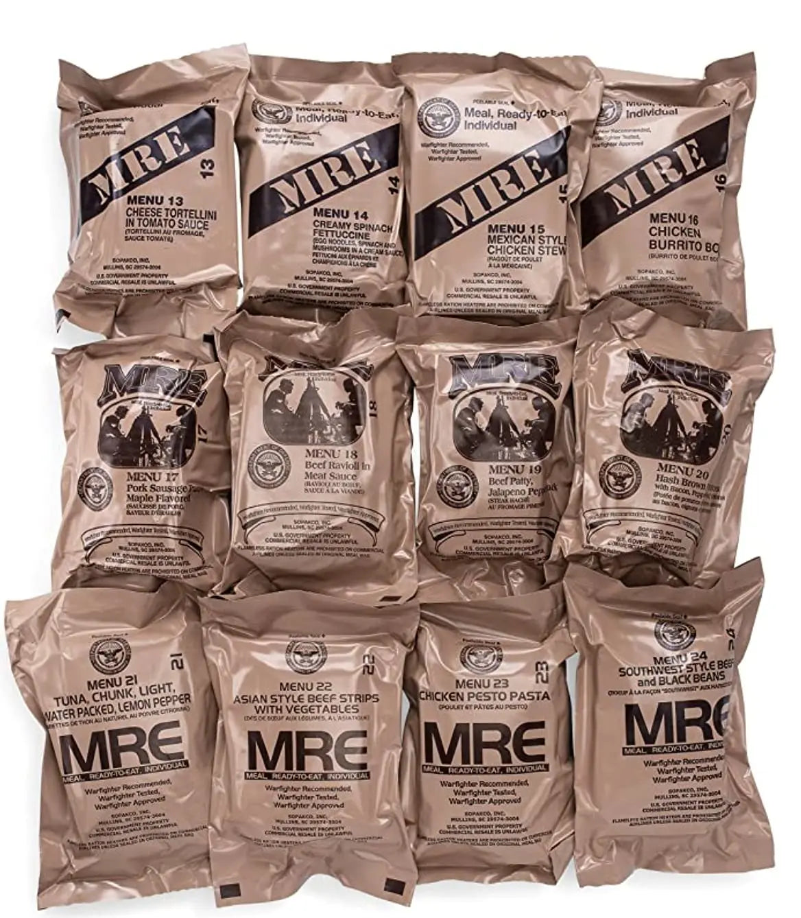 24ct US Military Surplus MRE Meals Ready to Eat 2021 Inspect A+B Case Bundle Menus 1-24