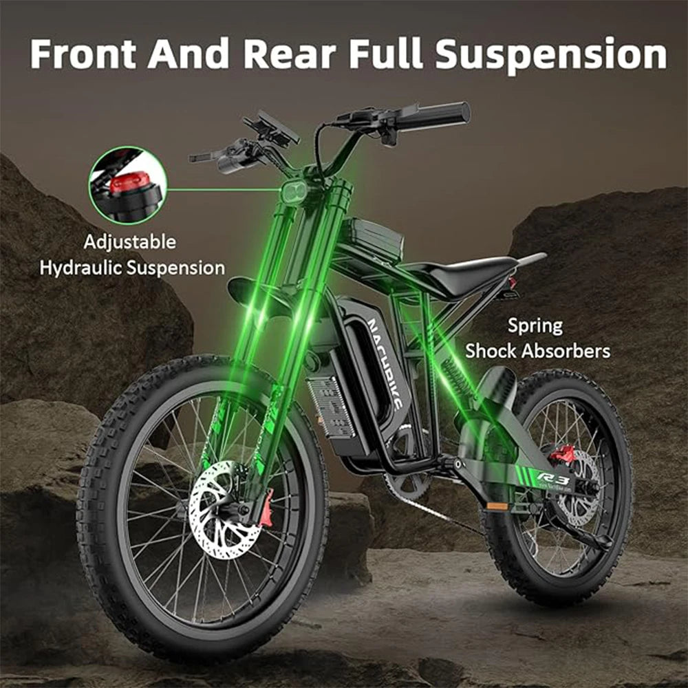 2025 50MPH Electric Bike 6000W Electric Dirt Bike with 60V25Ah Battery Max 50Miles Dual Hydraulic Brake Full Suspensions E-Bike