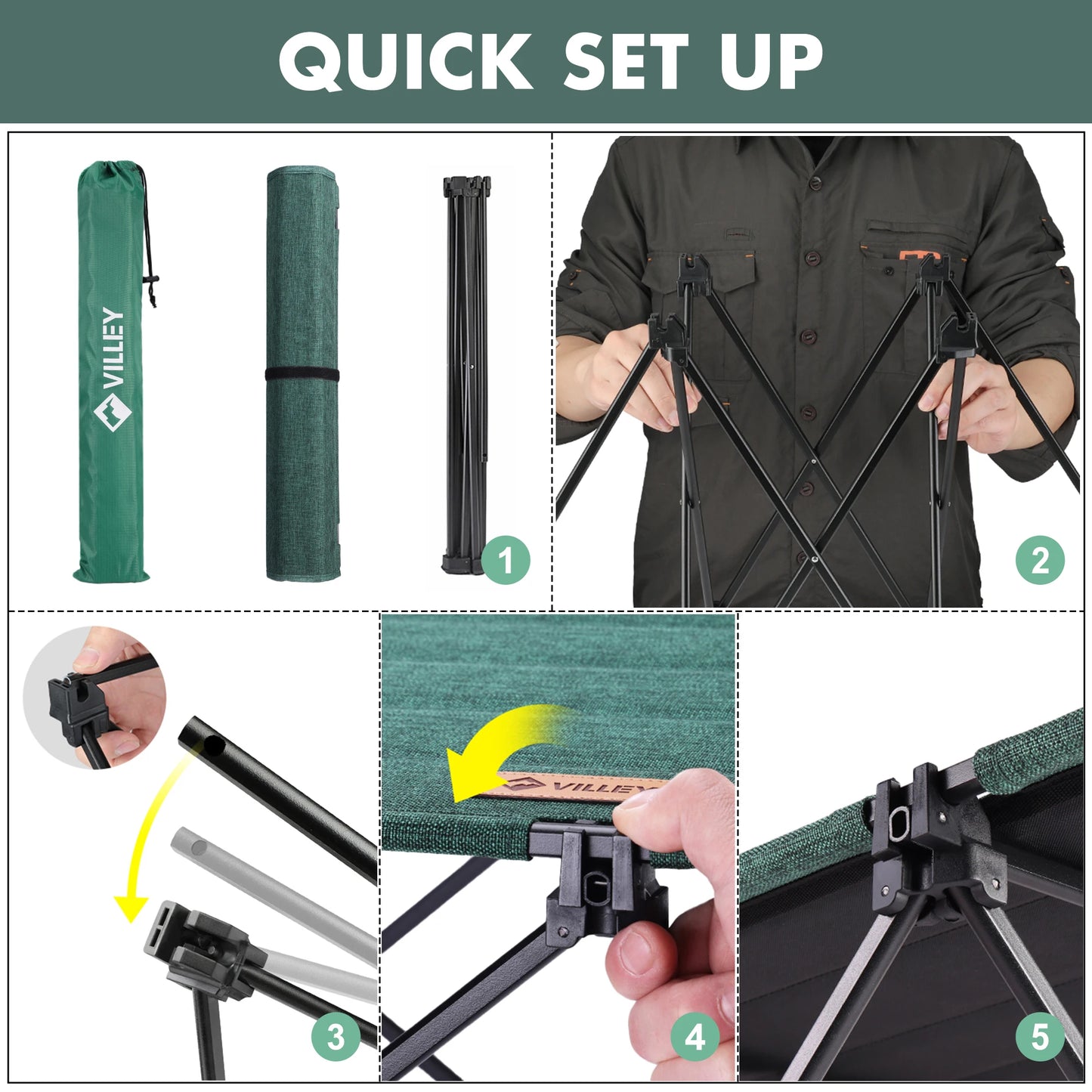 VILLEY Folding Camping Table with Carry Bag, Portable Lightweight Beach Table with Oxford Fabric and Reinforced Aluminum Panel