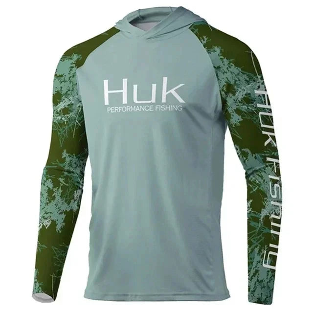 HUK Hooded Fishing Shirts Upf 50 Long Sleeve T Shirt Sun Protection Fishing Clothing Breathable Fishing Hoodies Camisa De Pesca