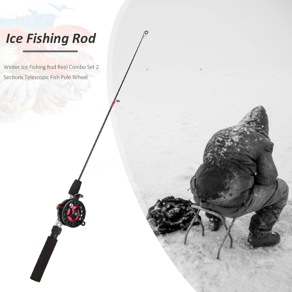 Ice Winter Fishing Rod With Reel Outdoor Folded Mini Feeder Telescopic Spinning Ice Fishing Rod Pole Fishing Reel Wheel Set
