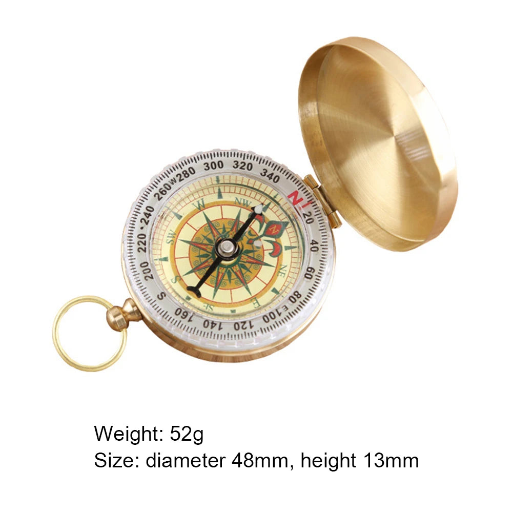 Mini Portable Camping Hiking Pocket Brass Golden Compass Portable Compass Navigation for Outdoor Activities Retro Flip Compasses