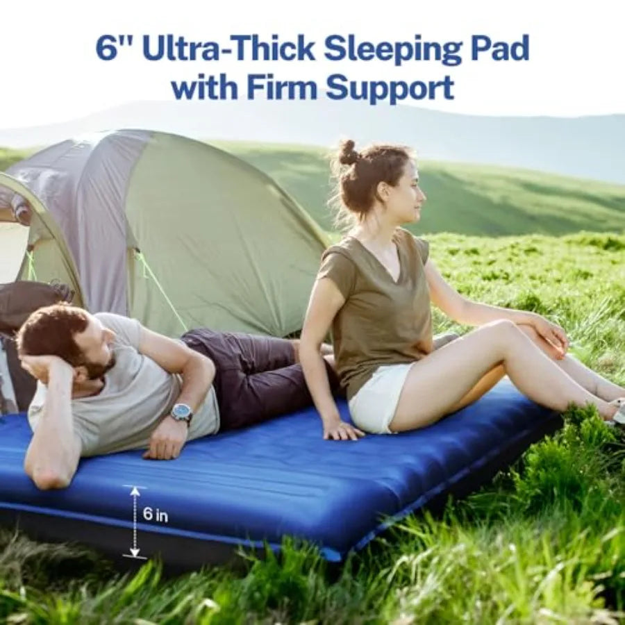 6 Extra-Thick Reinforced Camping Sleeping Pad with Pillows Built-in Foot Pump Ultralight Self-Inflating Air Mattress Mat for Te
