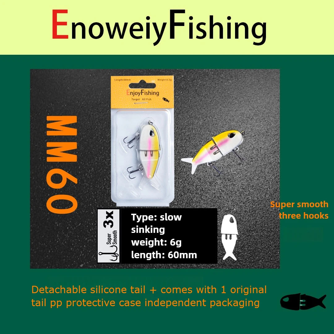 1PCS MM60 Fishing Lure Slow Sinking Swimbait Realistic Jointed Bait 3D Eyes PVC Material for Bass & Predator Fishing Acce