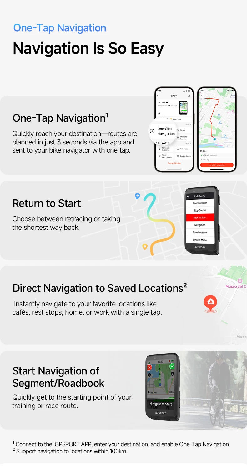 iGPSPORT Bicycle GPS Computer BiNavi Touchscreen Map Navigation 35 Hours Battery Life  IPX7 Waterproof Route Planning