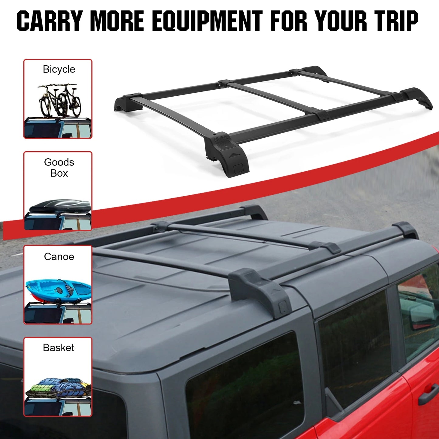 For Ford BRONCO Roof Expansion Platform Aluminum Alloy Vehicle Cross Bar Kit Lightweight Luggage Frame Modification