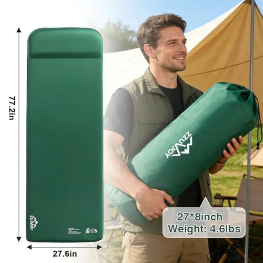 4-Season Camping Sleeping Pad 3.1 Ultra-Thick Memory Foam with Pillow 9.5 R-Value Insulated Mattress Foot Pump Included Gray