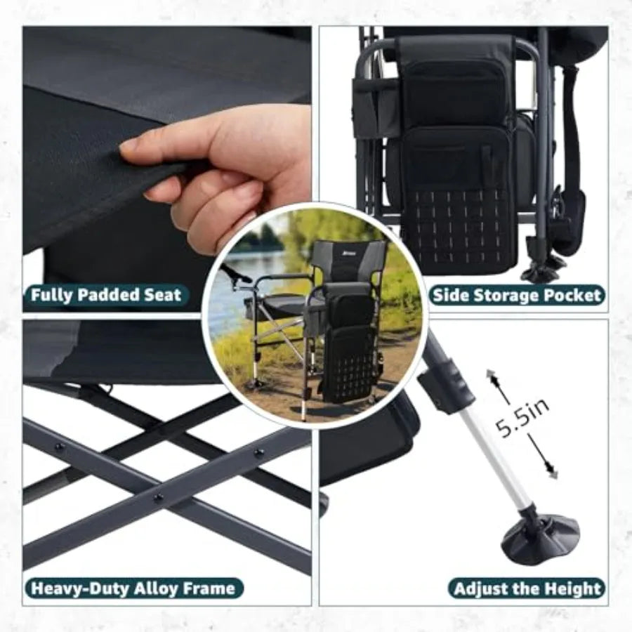 2 Pack Fishing Chairs with Rod Holder Folding Ice Fishing Chair for Adults Outdoor Camping Chair Leg Adjustable with Cooler Bag
