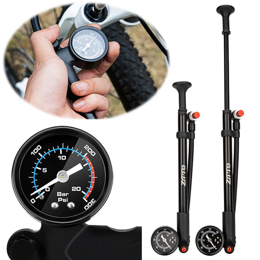300PSI Bicycle Air Pump with Gauge Bike Tire Air Pump Schrader  Valve Portable Cycling Inflator for Fork & Rear Suspension