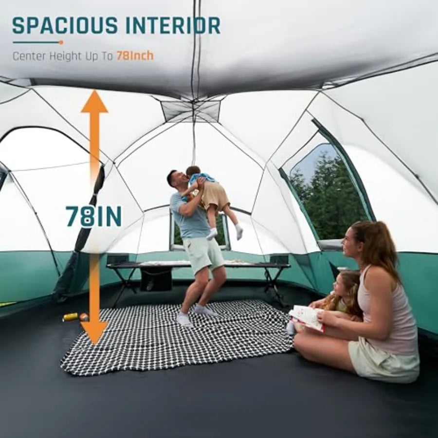 8 Person Camping Tent with Porch, Large Family Tents for Camping, PU1000MM Waterproof Tent with 5 Mesh Windows, Removable Rainfl