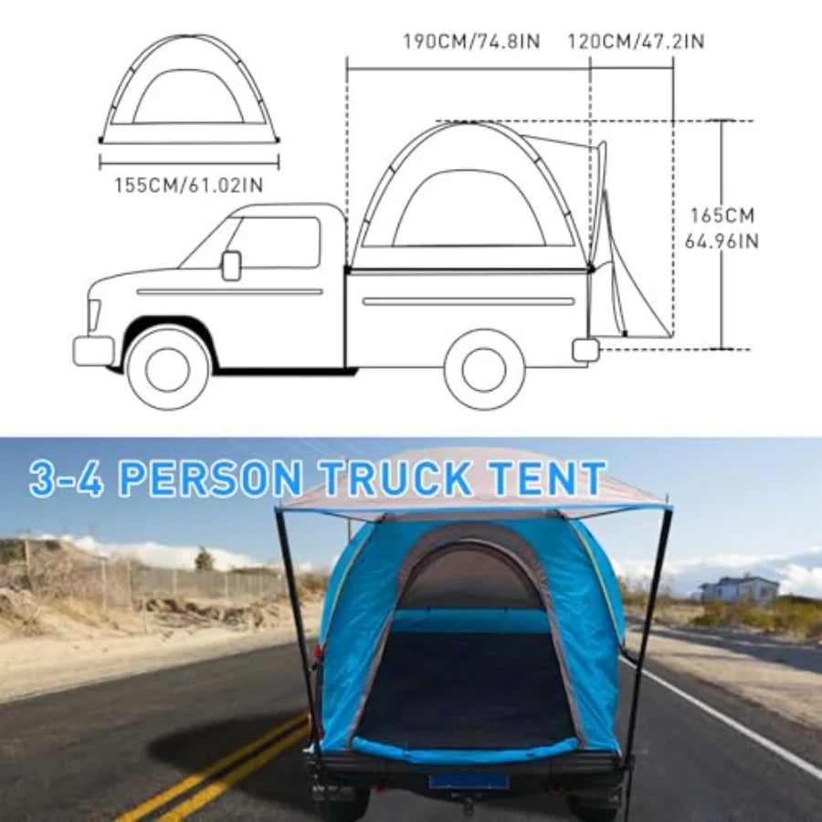 Truck Tent Pickup Truck Tent with Awning for 5.5-6.7ft Waterproof Double Layer 210D Sleeping Tent in Black with Removable Rainf