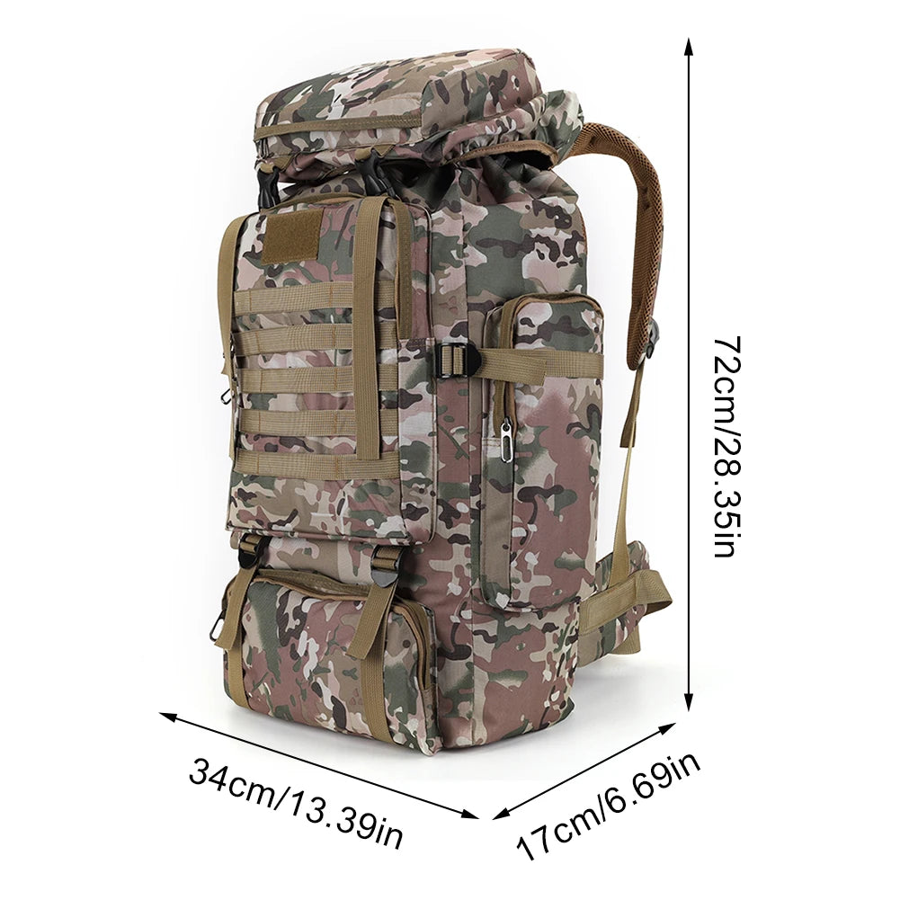 80L Mountaineering Backpack 600D Oxford Cloth Fishing Backpack Wear-Resistant Mountain Climbing Rucksack Travel Accessories