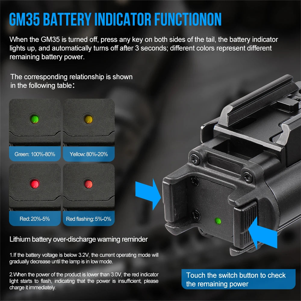 Trustfire GM35 Tactical LED Flashlights Mini Pistol Lights 1350Lumens USB Rechargeable Quick Release Handgun 1913/GL Rail