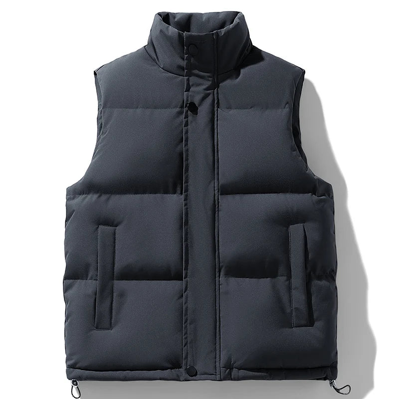 Fishing Vest Stand-up Collar Outdoor Vest Men's Down Cotton Vest Men's Autumn and Winter Thickened Coat Waistcoat Warm Vest Coat