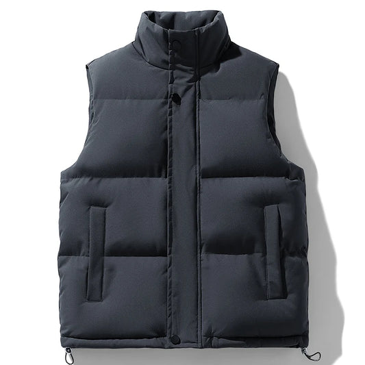 Fishing Vest Stand-up Collar Outdoor Vest Men's Down Cotton Vest Men's Autumn and Winter Thickened Coat Waistcoat Warm Vest Coat