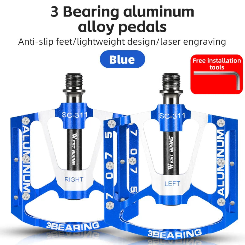 WEST BIKING Bicycle Pedal Three Bearing Aluminum Alloy Pedal Mountain Bike Road Bike Pedal Color Bike Accessories