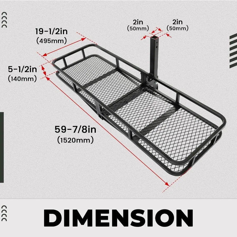 60x19.5x5.5 Folding Hitch Mount Cargo Carrier Rear Luggage Basket Fit 2 Receiver for Van SUV Truck Trailer Car Fold Up Trailer