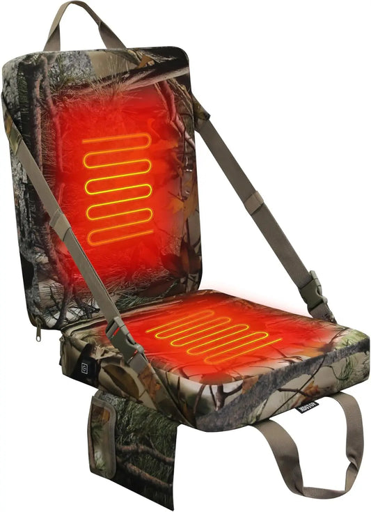 Heated Hunting Seat Cushion with Backrest, Adjustable Tree Stand Seat, Portable for Hunting, Ice Fishing, Camping (Battery Not I