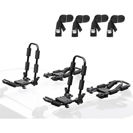 4-Piece Folding Kayak Rack Set for Car Roof, SUV, Truck - J Bar Mount with Tie Down Straps