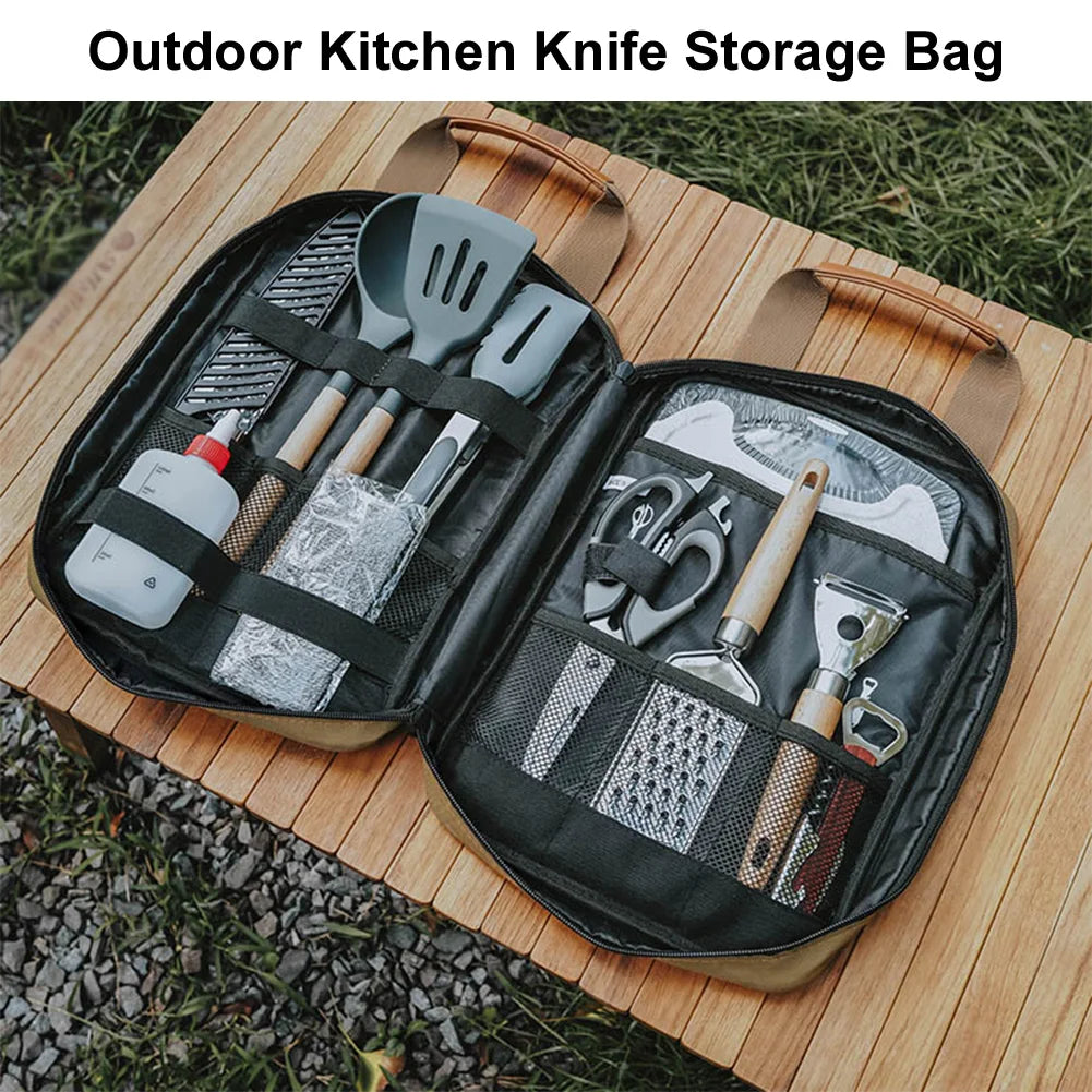 Camping Cooking Utensils Set Bag Portable Camping Travel Cookware Organizer Bag with Handle for Outdoor Barbecue Camping Cooking