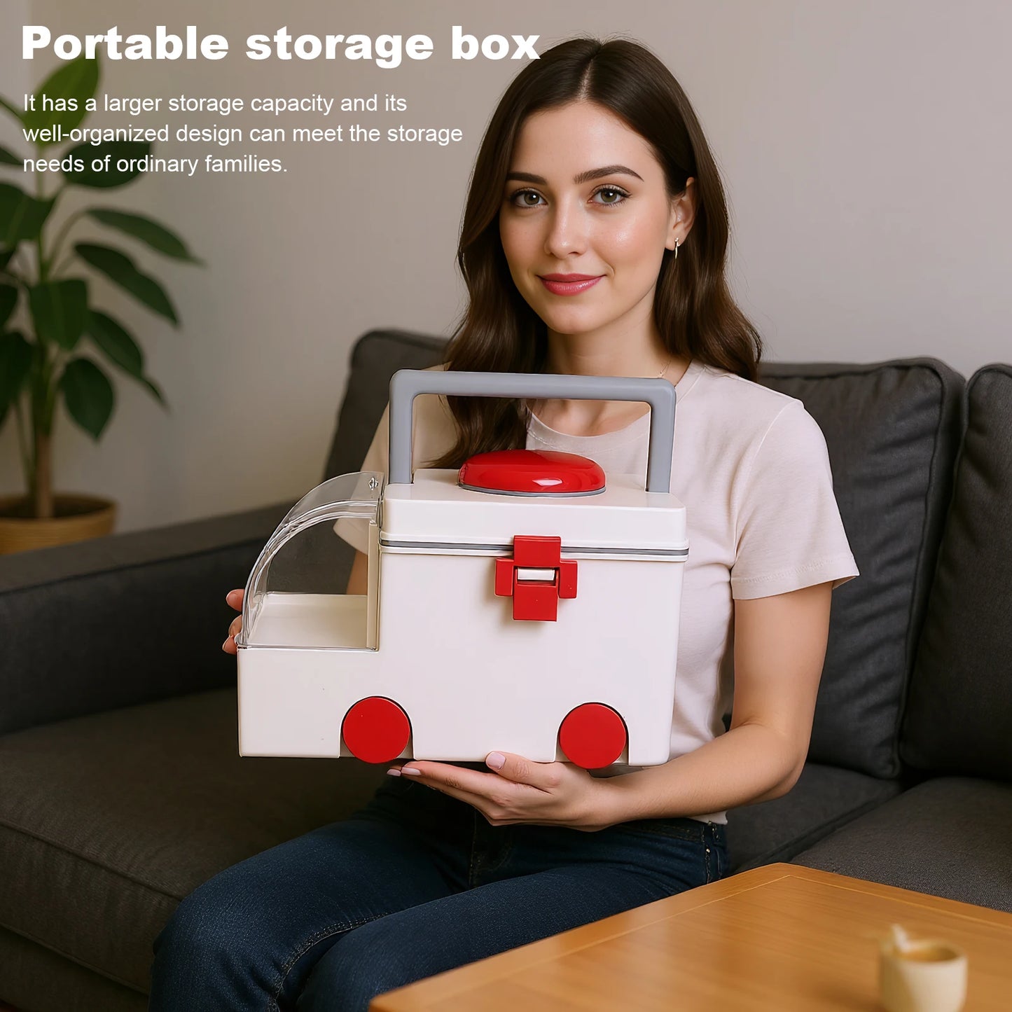 Car-Shaped Household Medicine Box Large Capacity Home Medicine Organizer Wear Resist Plastic First Aid Kit for Room Decor