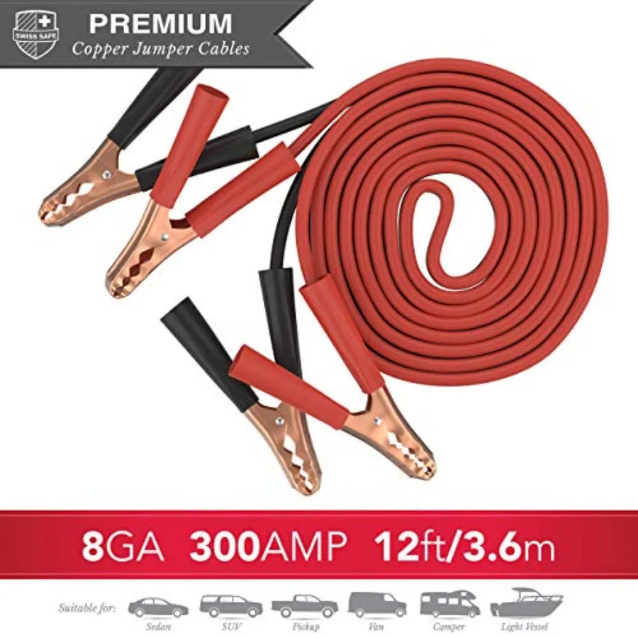 2-in-1 Car Emergency Kit with 12-FT Heavy-Duty Jumper Cables and 378-Piece First Aid Supplies Compact Roadside Safety Essential