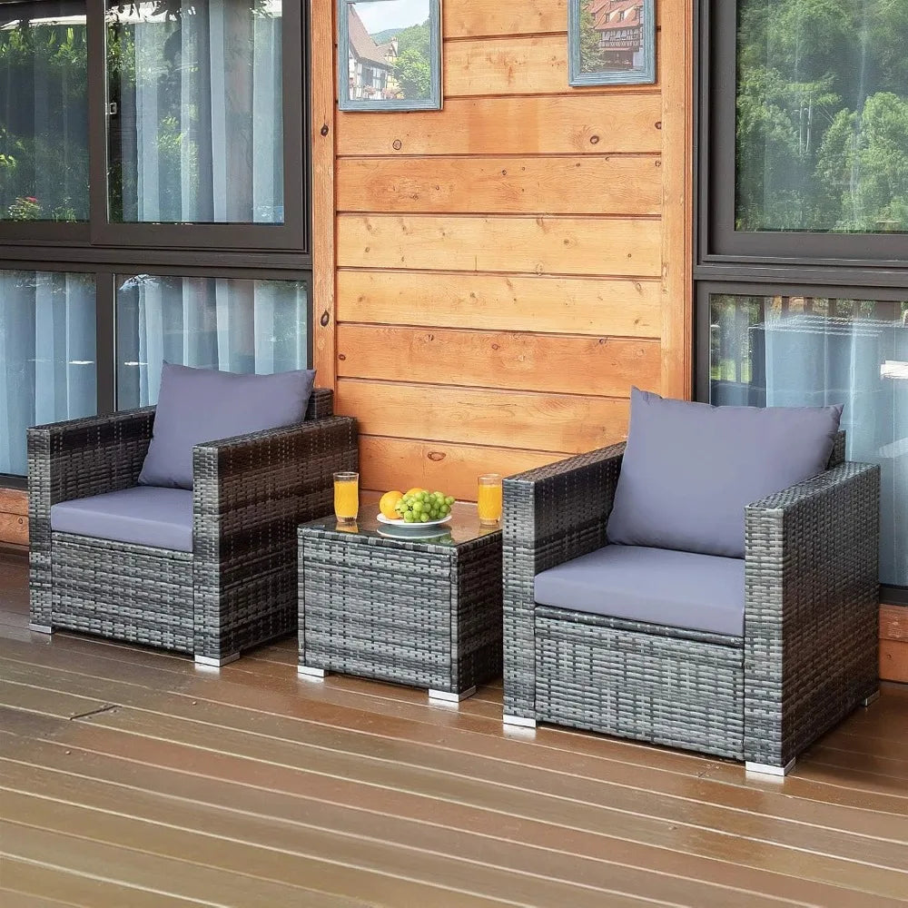 3 Pieces Patio Conversation Set, Outdoor Rattan Wicker Sofa Set with Coffee Table, Patio Furniture Set with Soft, Customized
