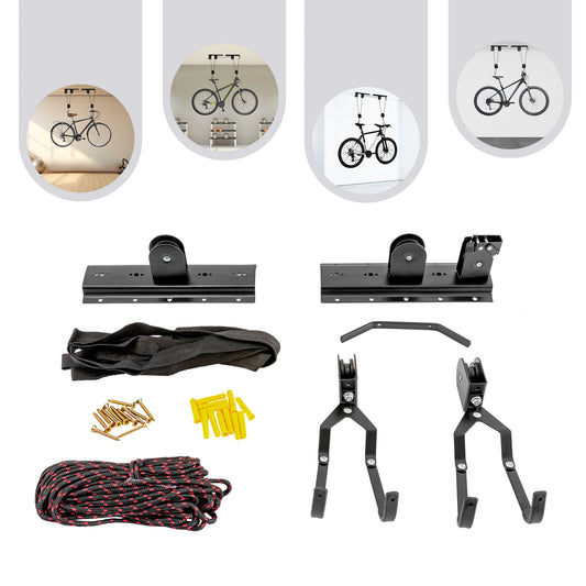 Bike Hoist  for Garage Ceiling Mount Pulley System Bike Storage w/Hook Pulley and Rope,Ceiling bicycle hanging support